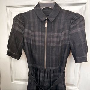 Gray Burberry Brit Wool Plaid Trench Casual Dress Size 6